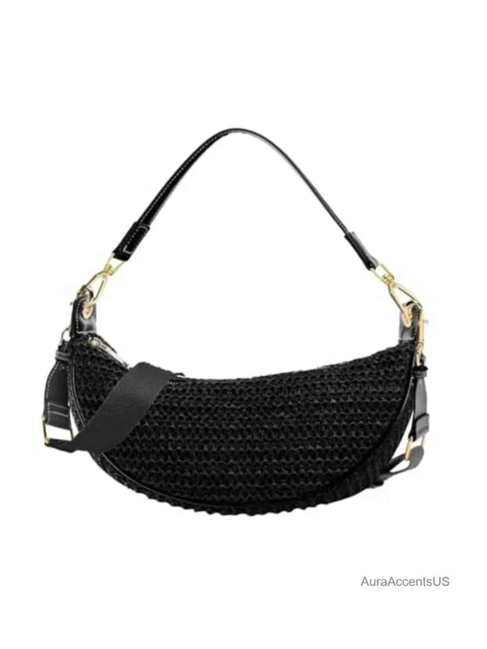 Straw Crescent Woven Hobo Crossbody Bag with Adjustable Strap